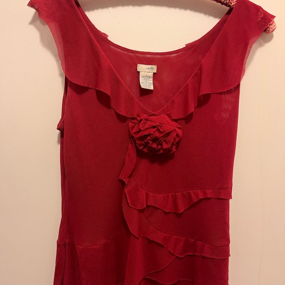 Anthropologie Odille Raspberry Red Ruffled Top L